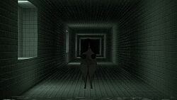 big_breasts black_hair blank_face blurry completely_nude completely_nude_female ghost grey_body grey_skin hidden_face horror horror_(theme) large_areolae large_breasts liminal_spaces self_upload shortstack solo vhs_filter vrcfemboy vrchat vrchat_avatar