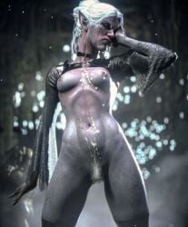 minthara drow 1girls female female_only solo solo_female angry purple_skin white_hair cum cum_on_body functionally_nude breasts pubic_hair cum_on_breasts cum_on_face aftermath pointy_ears baldur's_gate_3 baldur's_gate son_umbasa 3d