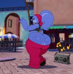 1girls 2025 2d 2d_(artwork) anthro anthro_only ass ass_cleavage avian avian_humanoid back_view backside baggy_pants big_ass big_booty big_butt bird bird_girl black_topwear blue_body blue_hair boombox booty bottom_heavy bubble_butt butt_cleavage color colored dancing digital_drawing_(artwork) digital_media_(artwork) fat_ass fat_booty fat_butt female female_only huge_ass huge_booty huge_butt motion_lines musical_note musical_symbol pants_falling_down sagging_pants solo solo_female sssonic2 tail tango_(sssonic2) wide_hipped_anthro wide_hipped_female wide_hips