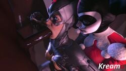 1boy 2girls 3d animated assisted_fellatio barbara_gordon batgirl batgirl_(arkham_knight) batman:_arkham_knight batman_(series) breast_grab dark-skinned_male dark_skin dc deepthroat feet_out_of_frame fellatio female female_focus forced hand_on_head handjob harley_quinn harley_quinn_(arkham) harley_quinn_(arkham_knight) harley_quinn_(classic) interracial kreamu male no_sound oral rape rocksteady_studios sex straight teamwork video