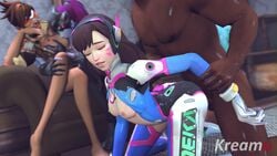 1boy 3d 3girls animated bodysuit d.va dark-skinned_male dark_skin from_behind interracial kreamu multiple_girls no_sound overwatch sex straight tagme tracer video widowmaker