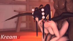 1boy 1girls 3d animated ass dark-skinned_male dark_skin dead_or_alive doggy_style from_behind interracial kreamu nipples no_sound nude nyotengu sex sex_from_behind straight tagme twintails video wings