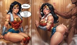 ai_generated black_hair dark-skinned_male dc_comics interracial_sex muscular_male wonder_woman_(series)