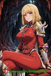 1girls ahq_hentai ai_generated armour big_breasts blush cave cha_hae_in female_knight legs_crossed medium_breasts patreon perfect_body sitting solo_leveling stable_diffusion