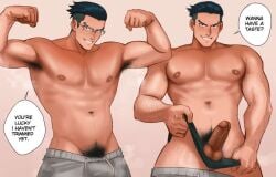 1boys abs big_balls big_penis bushy_pubes glassess male_only muscular muscular_male my_hero_academia pants_down penis sombre_slahc tenya_iida