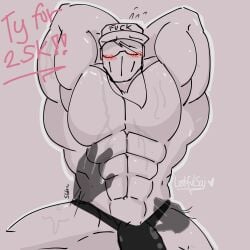 bara blush_lines gay hzin_(lustfulsai) lustfulsai masked_male muscular_male solo touching_body translucent_hand underwear_only wet_body