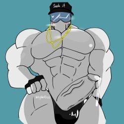 bara big_penis blush_lines cap collar gay hzin_(lustfulsai) lustfulsai masked_male precum_drip solo underwear veiny_penis