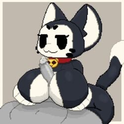 1boy 1girls animated anthro bell bell_collar big_breasts black_body black_eyes black_fur brawl_stars breasts cat_ears cat_tail collar cum cum_on_face cumshot cumshot_on_face feline female female_focus genderswap_(mtf) kit_(brawl_stars) masturbation paizuri penis penis_between_breasts pixel_animation pumpkinz6 red_collar rule_63 simple_background sound sound_effects tagme titjob video