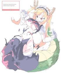 !? 1girls big_breasts blonde_hair destroyed_clothing dragon_girl female gloves horns kobayashi-san_chi_no_maidragon long_hair maid maid_headdress maid_uniform miss_kobayashi's_dragon_maid mocamocaink slit_pupils solo tagme tail tohru_(dragon_maid) torn_clothes