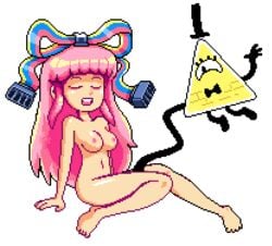 1girls accurate_art_style ambiguous_penetration bill_cipher bow bowtie breasts closed_eyes demon disney disney_channel dorito female giffany gravity_falls implied_penetration interspecies legs long_arm long_hair nipples nude nude_female pink_hair pixel_art shoulders sprite straight_hair thecrazypartyco triangle white_background yellow yellow_triangle