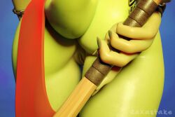 3d 3d_(artwork) ass baseball_bat boots female female_only fingernails goblin green_pussy green_skin labia pussy raxastake red_dress short_tail simple_background stubby_tail tagme tail video