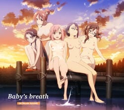 5girls breasts female glasses koharu_yoshino kouzuki_sanae long_hair midorikawa_maki multiple_girls nipples oribe_ririko outdoors presenting sakura_quest shinomiya_shiori wampik