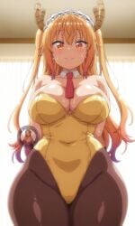 1girls ai_generated breasts bunnysuit female female_only large_breasts light-skinned_female light_skin looking_at_viewer miss_kobayashi's_dragon_maid shiny_skin thick_thighs thighs tohru_(dragon_maid) wet wide_hips yuukiai