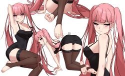 arm_up aroused aroused_face barefoot blush cleavage doggy_style doggy_style feet fire_emblem fire_emblem:_three_houses hilda_valentine_goneril kneeling lingerie long_hair looking_at_viewer medium_breasts multiple_views panties pink_hair ponytail ponytails posing posing_for_the_viewer purple_eyes side_view sideboob skirt slim_waist smiling_at_viewer sole_female soles stockings tagme teenager thick_thighs thighhighs toes xith