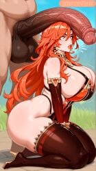 ahe_gao ai_generated big_ass big_breasts big_penis genshin_impact gundir mavuika_(genshin_impact) penis_on_face red red_hair