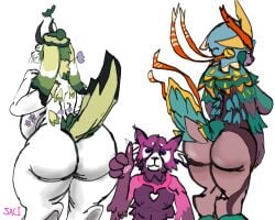 1boy 1boy2girls 2girls allifu anthro big_ass big_breasts big_butt clover cloviloper coniferon creatures_of_sonaria flower_in_hair flowers furry_female furry_male furry_only lagomorph red_panda self_upload thumbs_up