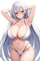 ai_generated big_breasts bikini bikini_bottom bikini_top breasts cleavage huge_breasts large_breasts light-skinned_female light_skin mr._capybara sideboob sovetskaya_rossiya_(azur_lane) swimsuit underboob white_hair