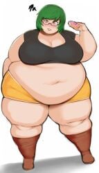 1girls belly_focus belly_overhang donut eating exposed_fat_belly fat fat_arms fat_belly fat_female fat_fetish fat_thighs fat_woman female female female_only obese obese_female overweight overweight_female pewbutt simple_background tracer weight_gain