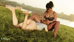 3d dina_(the_last_of_us) eating_pussy ellie_(the_last_of_us) ellie_williams farm feet_up half_dressed holding_head laying_on_stomach outdoors pussy_peek the_last_of_us_2 yeetiques yuri