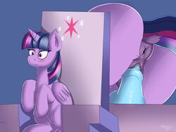 2016 4:3 alicorn animal_genitalia animal_pussy anus ass blush chair close-up cutie_mark dildo dildo_chair dock equine equine_pussy feathered_wings feathers female feral friendship_is_magic fur hair horn inner_ear_fluff mammal multicolored_hair my_little_pony penetration purple_eyes purple_feathers purple_fur pussy sex_toy solo stargazer surprise throne twilight_sparkle_(mlp) unicorn_horn vaginal_penetration wide_eyed wings