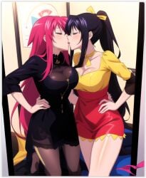 2girls ai_generated akeno_himejima flirting girl_on_girl high_school_dxd kissing lesbian_couple lesbian_kiss lovers rias_gremory wife_and_wife yuri yuri yuri