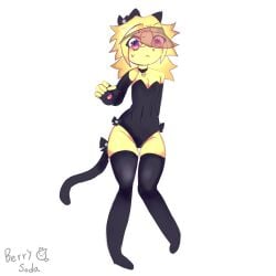 berrysoda bodysuit bow cat_ears cat_tail collar elliot_(forsaken) forsaken forsaken_(roblox) ribbons stockings yellow_body yellow_hair