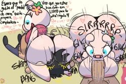 69_position animal_crossing anthro aroused ass big_breasts big_butt big_penis blowjob_face bottomless breast_squish breasts bubble_butt clothed clothing cock_hungry domestic_pig dominant dominant_female duo erection erection_under_clothing español facesitting female gala_(animal_crossing) genitals heart_eyes heart_symbol hi_res huge_butt human imminent_oral imminent_sex klutzatdusk male male/female mammal nintendo oral oral_penetration penetration penis penis_awe sex sitting_on_another spanish_text squish suid suine sus_(pig) text twerking villager_(animal_crossing)