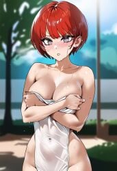 ai_generated big_breasts danganronpa embarrassed embarrassed_nude_female koizumi_mahiru nude nude_female towel