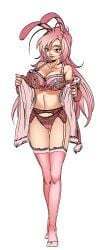 1girls bodysuit breasts bunny_(harem_heroes) female female_only full_body harem_heroes light-skinned_female light_skin lingerie lingerie_only nipples pink_hair stockings