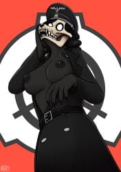 absurd_res anthro big_breasts black_body black_fur bone breasts canid canine clothing digital_media_(artwork) female fur hair hi_res keadonger looking_at_viewer malo mammal monster nazi nipples scp-1471 scp-1471-a scp_foundation shaded simple_background skull solo undead