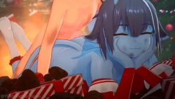 1boy 1girls animated anna_anon blue_skin christmas demon_girl horns sex short_hair tounge_out video