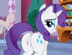 2015 anus ass clitoral_winking clitoris dock equine female feral friendship_is_magic horn looking_at_viewer looking_back mammal my_little_pony puffy_anus pussy pussy_juice rarity_(mlp) shutterflyeqd smile solo unicorn