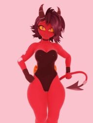 3d 3d_(artwork) 3d_model 3d_render 3dbyc2 blender blender_(software) bunnysuit demon demon_girl millie_(helluva_boss) red_body sexy tail witch_costume