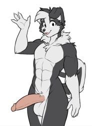 5_fingers abs anthro athletic athletic_anthro athletic_male balls big_penis black_body black_fur black_nose border_collie canid canine canis collie domestic_dog erection farm_dog_(hexteknik) fingers fur genitals herding_dog hexteknik hi_res humanoid_hands male mammal multicolored_body multicolored_fur navel nude nude_anthro nude_male open_mouth open_smile pastoral_dog penis ruff sheepdog smile solo standing tail tongue two_tone_body two_tone_fur white_body white_fur