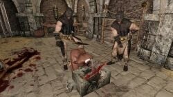 3d beheading bunny_ears bunny_girl dark-skinned_female dark_skin death decapitated_head decapitation dungeon execution executioner gore guro heart_pasties huge_ass huge_breasts skyrim snuff tagme the_elder_scrolls video