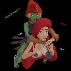 ariel ariel_(the_little_mermaid) dagger disney domination dominatrix futa_on_female futanari goblin goblin_female heperson mermaid princess rape red_hair shortstack the_little_mermaid thick