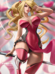 alternate_costume angela_ziegler big_breasts blizzard_entertainment breasts cleavage female female_only large_breasts lolliedrop looking_at_viewer mercy overwatch patreon_username pink_mercy solo thighhighs