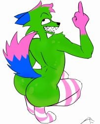 ass camberally dont_touch_my_pizza_guy femboy femboy_socks furry green_fur kevin_(nyanwolf) naked nude squatting stripped_socks tagme wolf