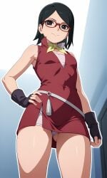 1girls aged_up ai_generated alternate_costume boruto:_naruto_next_generations female_only glasses naruto naruto_(series) sarada_uchiha