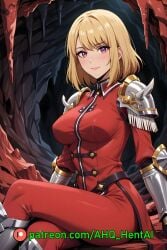 1girls ahq_hentai ai_generated armour big_breasts blush cave cha_hae_in female_knight legs_crossed medium_breasts patreon perfect_body sitting solo_leveling stable_diffusion