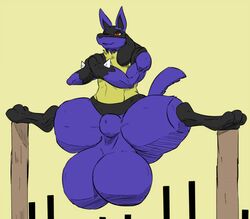 a-side animated ass balls big_ass big_balls big_sheath calm dangling_testicles huge_ass hyper hyper_testicles lucario male male_only muscle_tone muscular nintendo pokemon pokemon_(species) sheath smile solo splits spread_legs suspending_splits thick_thighs thighs training video_games