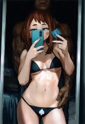 1boy 1girls 2d ai_generated asian asian_female bikini black_body blacked_monthly blush blush bob_cut bra brown_hair condom dark-skinned_male dark_skin heroine hi_res highres holding_condom imminent_interracial imminent_sex indoors interracial japanese_female light-skinned_female light_skin mirror_selfie muscular muscular_male my_hero_academia natural_breasts ochako_uraraka pale-skinned_female pale_skin petite petite_body phone qos qos_clothing queen_of_spades schoolgirl selfie short_hair sidelocks slender_body slender_waist slim_waist smaller_female superheroine underwear veiny_arms veiny_muscles