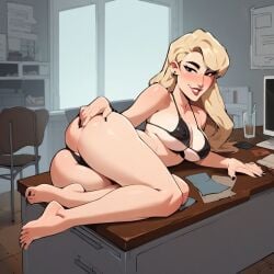 1girl ai_generated amelia_buck big_butt bikini blonde_hair civitai d3rmal dessert laying long_hair looking_at_viewer naughty_face office original original_character seductive seductive_look smile solo tagme wanting_sex