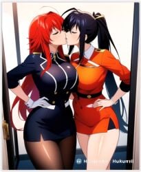 2girls ai_generated akeno_himejima flirting girl_on_girl high_school_dxd kissing lesbian_couple lesbian_kiss lovers rias_gremory wife_and_wife yuri yuri yuri