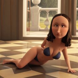 1girls 20th_century_fox 20th_century_studios ai_generated bikini brown_eyes brown_hair civitai d3rmal dreamworks garden jay_ward_productions laying laying_down lisa_del_giocondo long_hair looking_at_viewer mona_lisa mr._peabody_and_sherman museum seductive_look solo tagme window