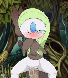 1boy 1boy1girl 1girls animated anthro blush bottomless closed_eyes cowgirl_position deep_penetration female full_face_blush furry green_hair highres human human_penetrating interspecies interspecies_fuck legendary_pokemon light-skinned_male long_video longer_than_3_minutes loop male meloetta meloetta_(pirouette_form) mp4 music nintendo on_top orange_hair outdoors penis pirouette_form pokémon_(species) pokemon pokemon_(species) pokephilia pov pussy pussy_juice red_eyes sex sound stomach_bulge straight theboogie transformation trees uncensored vaginal_penetration video video_games white_skin