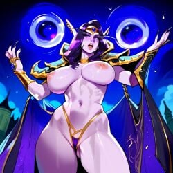 2d ai_generated big_breasts colored_skin elf_ears elf_female female female_focus female_only long_hair night outdoors purple_skin solo solo_female solo_focus tagme topless topless_female warcraft world_of_warcraft xal'atath