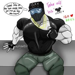 bara clothed gay hzin_(lustfulsai) lustfulsai masked_male solo strip_game taking_off_shirt