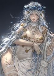 1girls blue_hair cracked cracked_skin cracks cracks_in_body doll doll_girl doll_joints elden_ring elden_ring_nightreign female female_only fromsoftware harp pale-skinned_female pale_skin revealing_clothes revenant_(nightreign) small_breasts thighs whailsart