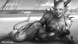 1futa animal_genitalia balls beach big_breasts breasts cleavage demon ell_(superguest) erection futa_only futanari futanari_vampire horns horsecock huge_cock ineffective_clothing intersex large_breasts looking_at_viewer lying monochrome on_side penis pointy_ears solo solo_futa tail testicles vampire vincentcc